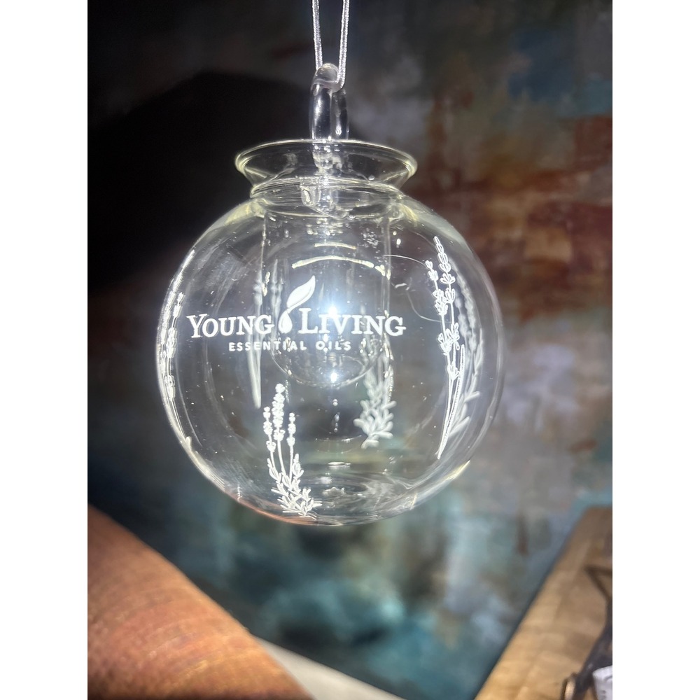 Young Living Essential Oils Glass Diffuser Ornament Etched Lavender Clear Round